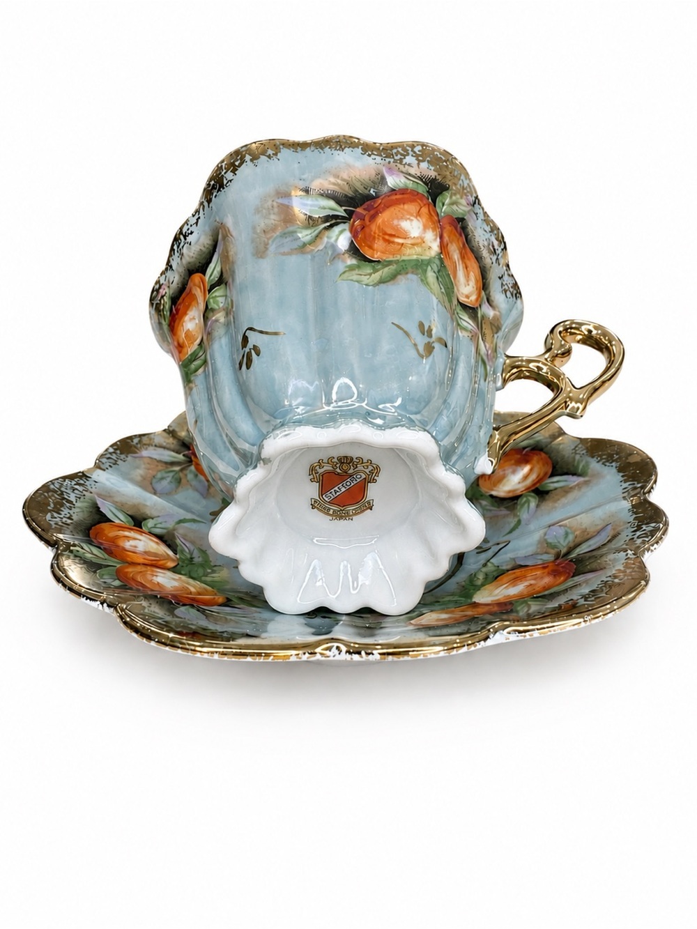 🍑 VTG Shafford Japan Hand Painted Lustreware Tea Cup Saucer Gold Trim High Tea